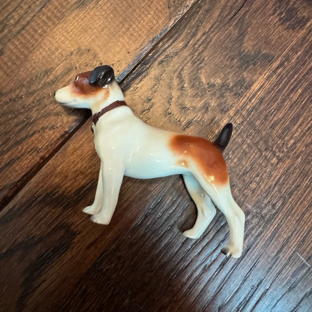 Vintage Ceramic Jack Russell Terrier Figurine - White & Brown with Leash - Picture 12 of 14